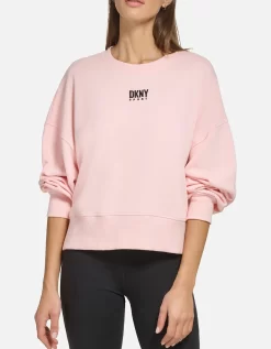 DKNY SPORT Sport Oversized Crew Neck Logo Sweatshirt - Rosewater - Pink