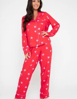 Pour Moi Luxe Woven Twill Pyjama Set - Red