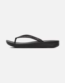 FitFlop Women's IQushion Sparkle Ergonomic Flip Flops Black