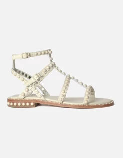 PRECIOUS BIS Embellished White Leather Sandals