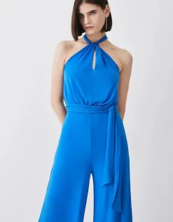Karen Millen Petite Halter Neck Wide Leg Jersey Jumpsuit