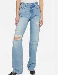 Anine Bing Olsen Distressed Organic Denim Straight-Leg Jeans - Anine Bing - Home - Anine Bing Olsen Distressed Organic Denim Straight-Leg Jeans