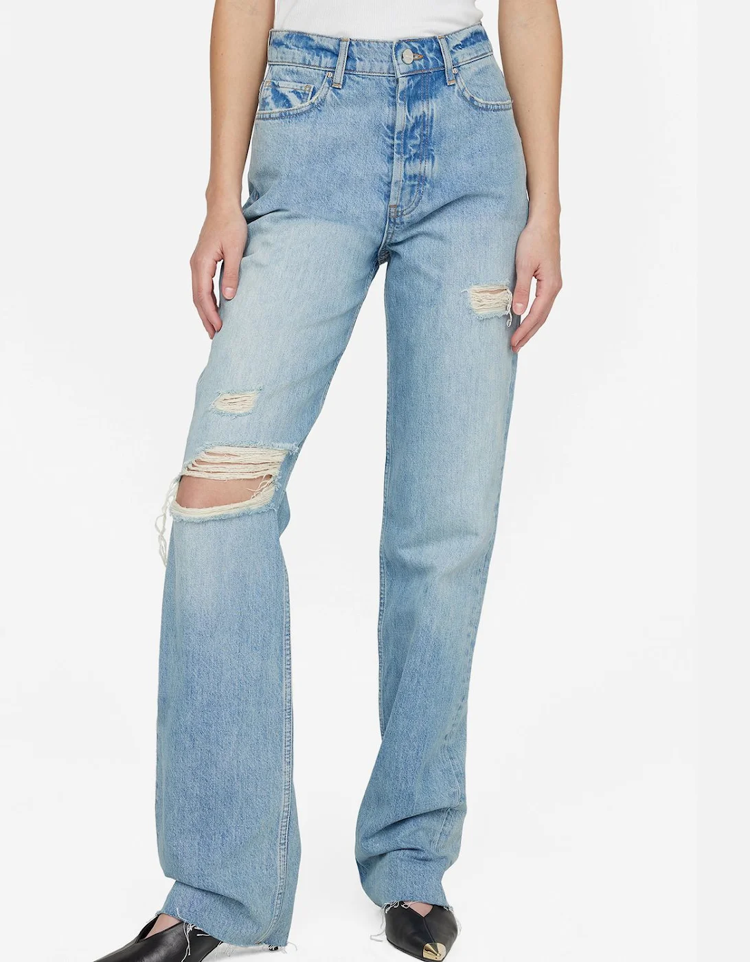 Anine Bing Olsen Distressed Organic Denim Straight-Leg Jeans - Anine Bing - Home - Anine Bing Olsen Distressed Organic Denim Straight-Leg Jeans