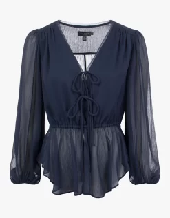 Ted Baker Frasiah Tie Front Blouse In Dark Blue