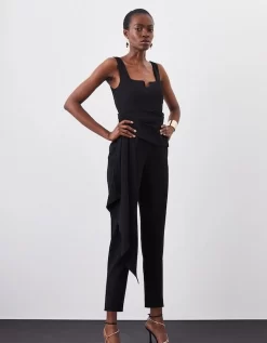 Karen Millen Structured Crepe Wrap Drape Detail Jumpsuit
