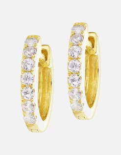 The Love Silver Collection Sterling Silver Gold Plated Cubic Zirconia Huggie Hoop Earrings 10mm