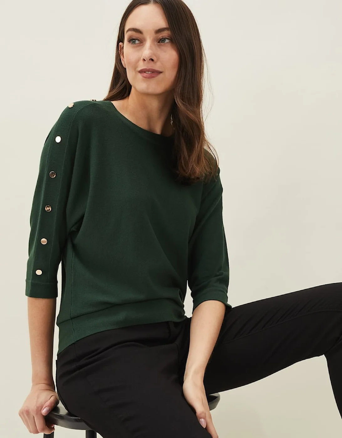 Cristine Button Detail Batwing Sleeve Jumper - Image 3