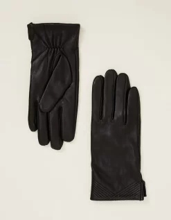 PLEAT DETAIL LEATHER GLOVES