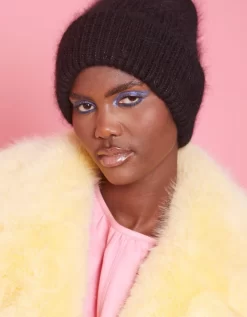 Black Cashmere Blend Gigi Beanie Hat