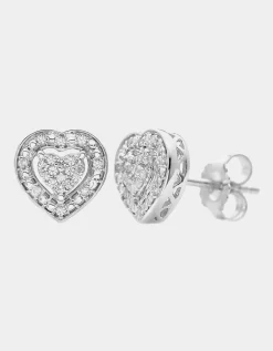 Love DIAMOND Sterling Silver 15 Point Diamond Heart Earrings
